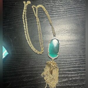 Kendra Scott Tassel Necklace Green Stone Gold Tone w/ Dust Bag & Care Card